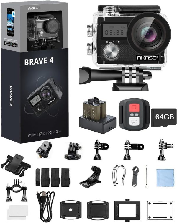 Waterproof Underwater Camera 4K 30fps with 64GB MicroSD and Accessories Kit